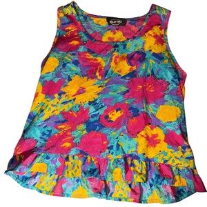 Vintage 1980s Ruffled Willy Dee Vibrant Floral Tank Size Medium EUC